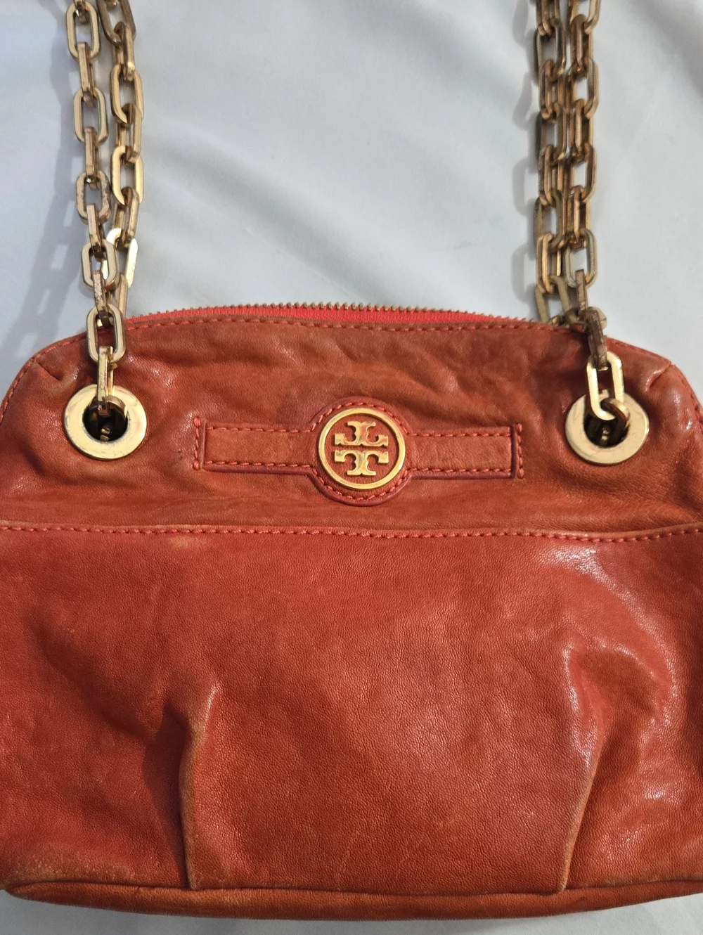 Tory Burch Orange Leather Chain-Handle Crossbody Bag